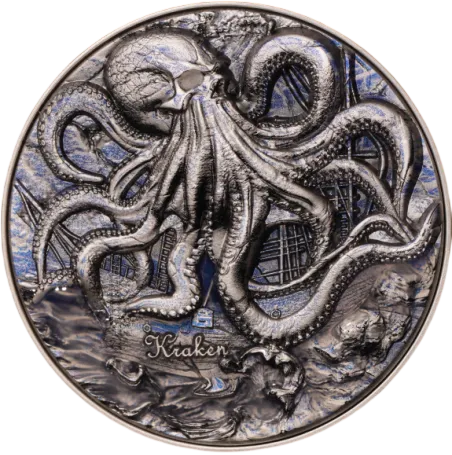 Монета "Кракен", 2025 г., Серебро, 62,2 гр., проба 999, КАМЕРУН