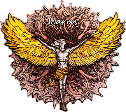 Монета "Икар", 2025 г., Серебро, 62,2 гр., проба 999, КАМЕРУН