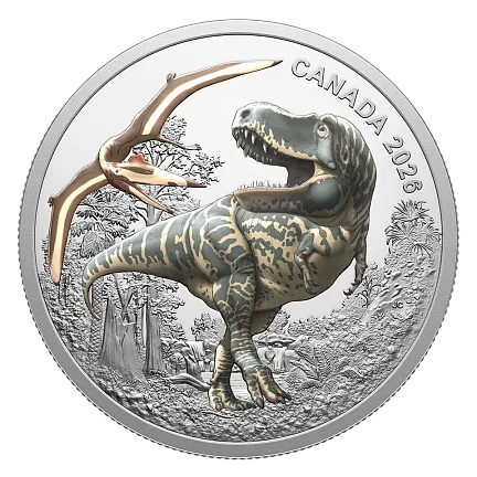 Монета "Тиранозавр ", 2026 г., Серебро, 31,39 гр., проба 999.9, КАНАДА