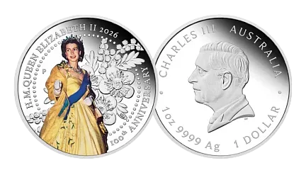 Монета "Набор из 3-х монет к 100-летию королевы Елизаветы II", 2026 г., Серебро, 93,3 гр., проба 999.9, АВСТРАЛИЯ