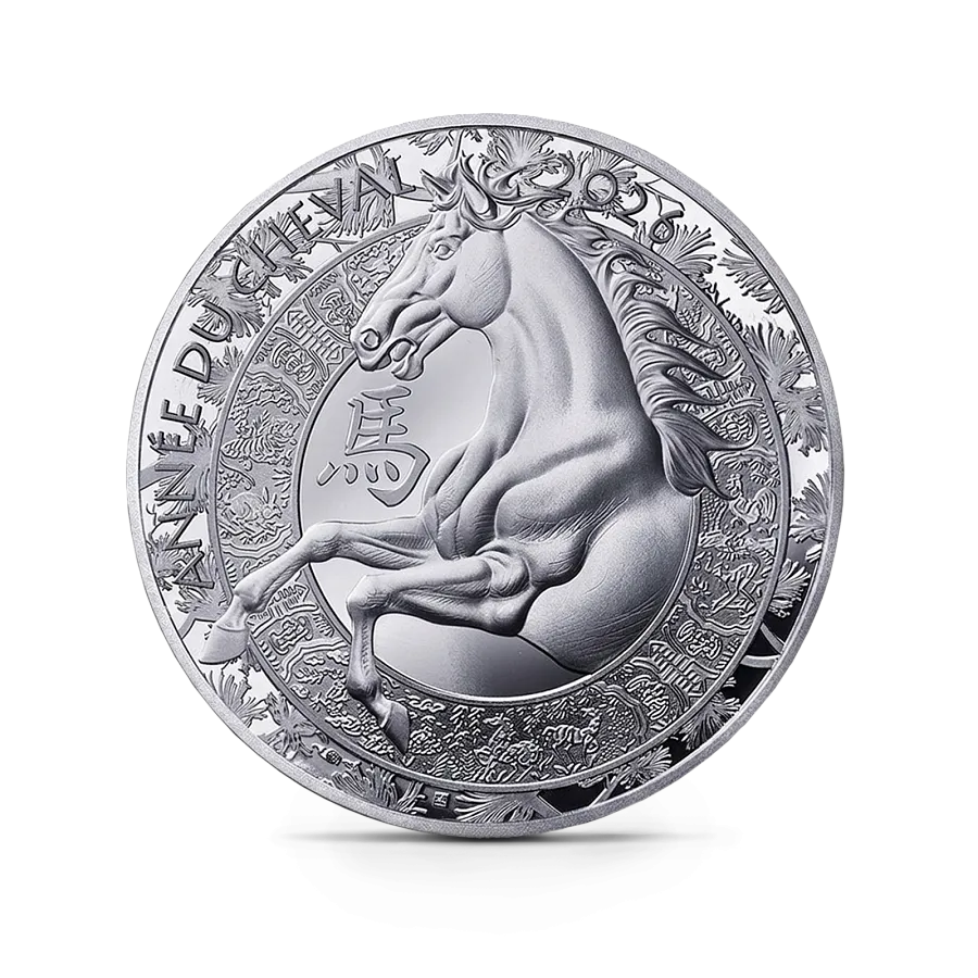 Монета "Год Лошади", 2026 г., Серебро, 22,2 гр., проба 999, ФРАНЦИЯ