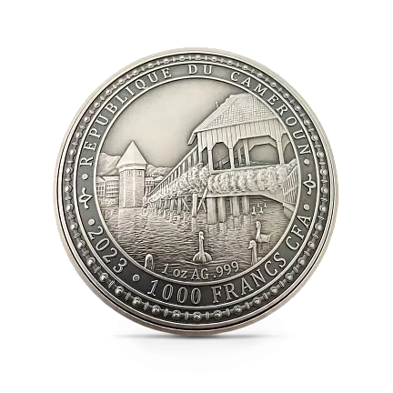 Монета "Печальный лев Люцерна", 2023 г., Серебро, 31,1 гр., проба 999, КАМЕРУН
