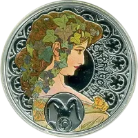 Монета "Зодиак Альфонса Мухи Козерог",  2011 г., Серебро, 28,28 гр., проба 925, НИУЭ